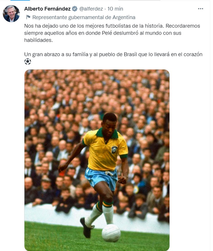 Morre Pelé: ‘Um dos melhores jogadores de futebol da História’, diz presidente da Argentina