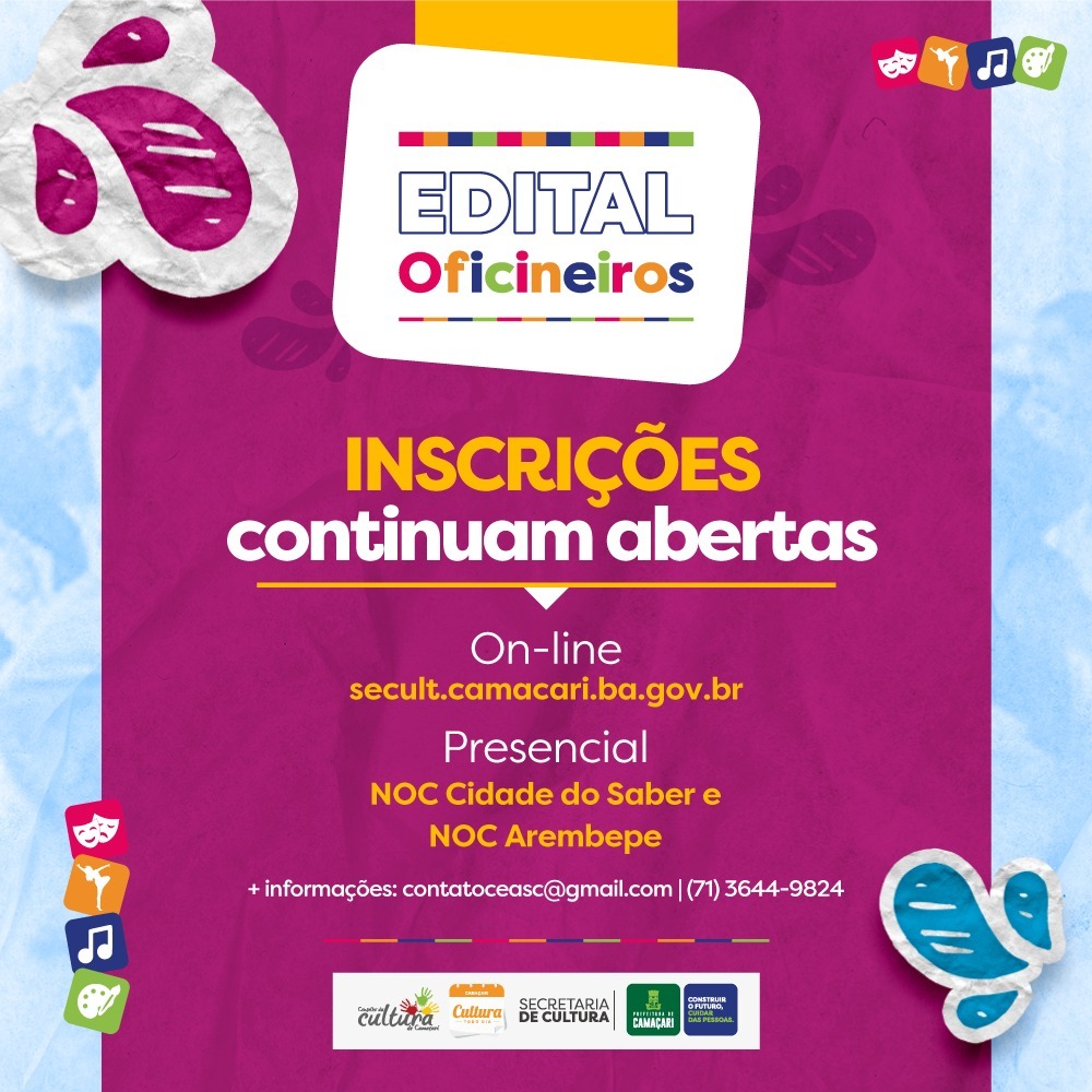 Inscrições para edital Oficineiros seguem abertas