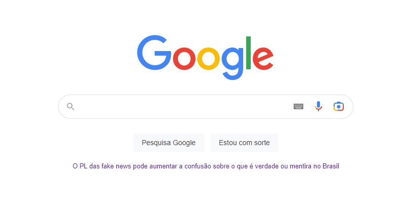 Google retira mensagem contra PL das Fake News da página inicial