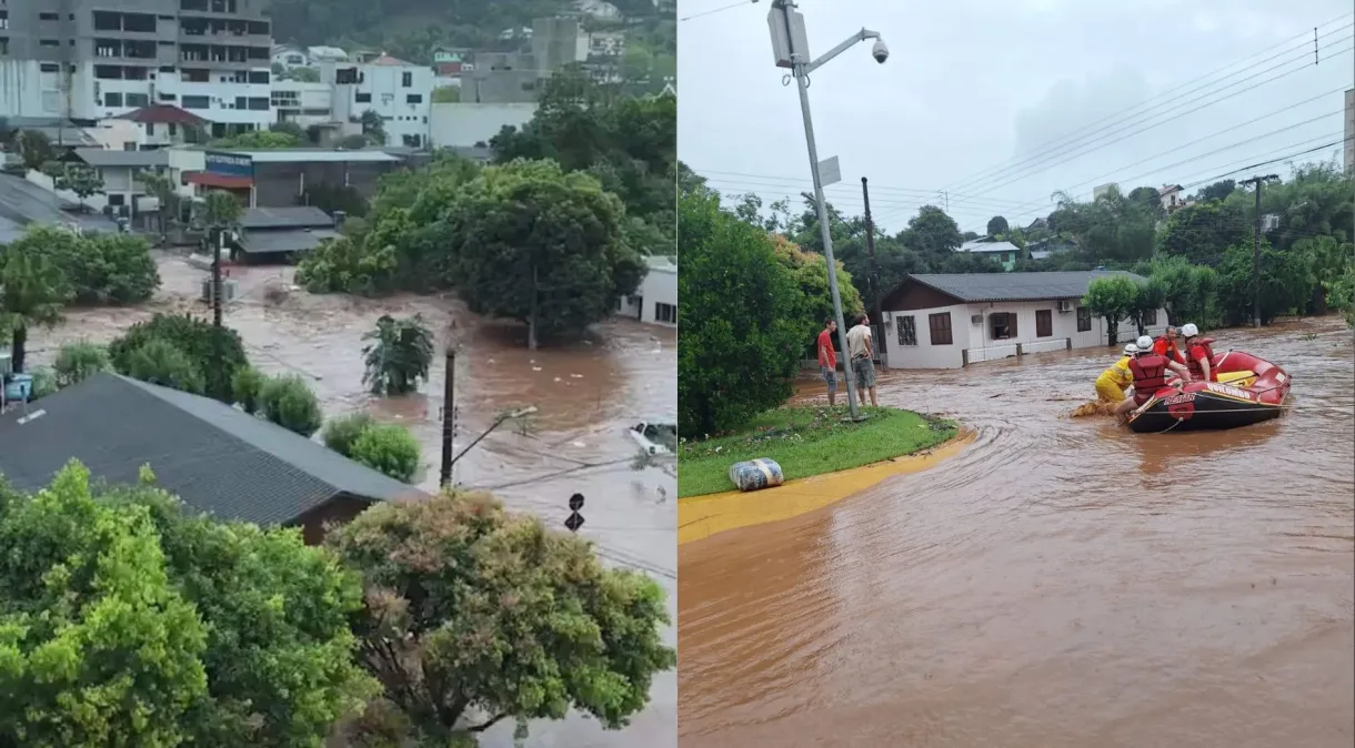 Fortes chuvas atingem SC e causam elevação de rios; bombeiros resgatam famílias ilhadas