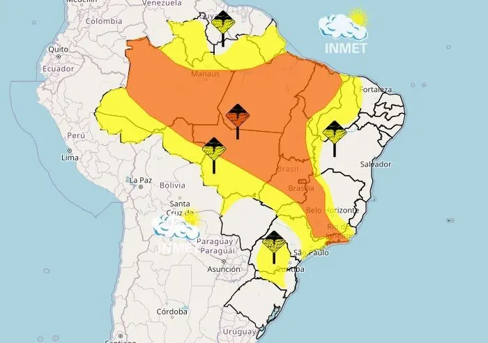 Inmet emite alerta de perigo para chuva intensa para 11 estados