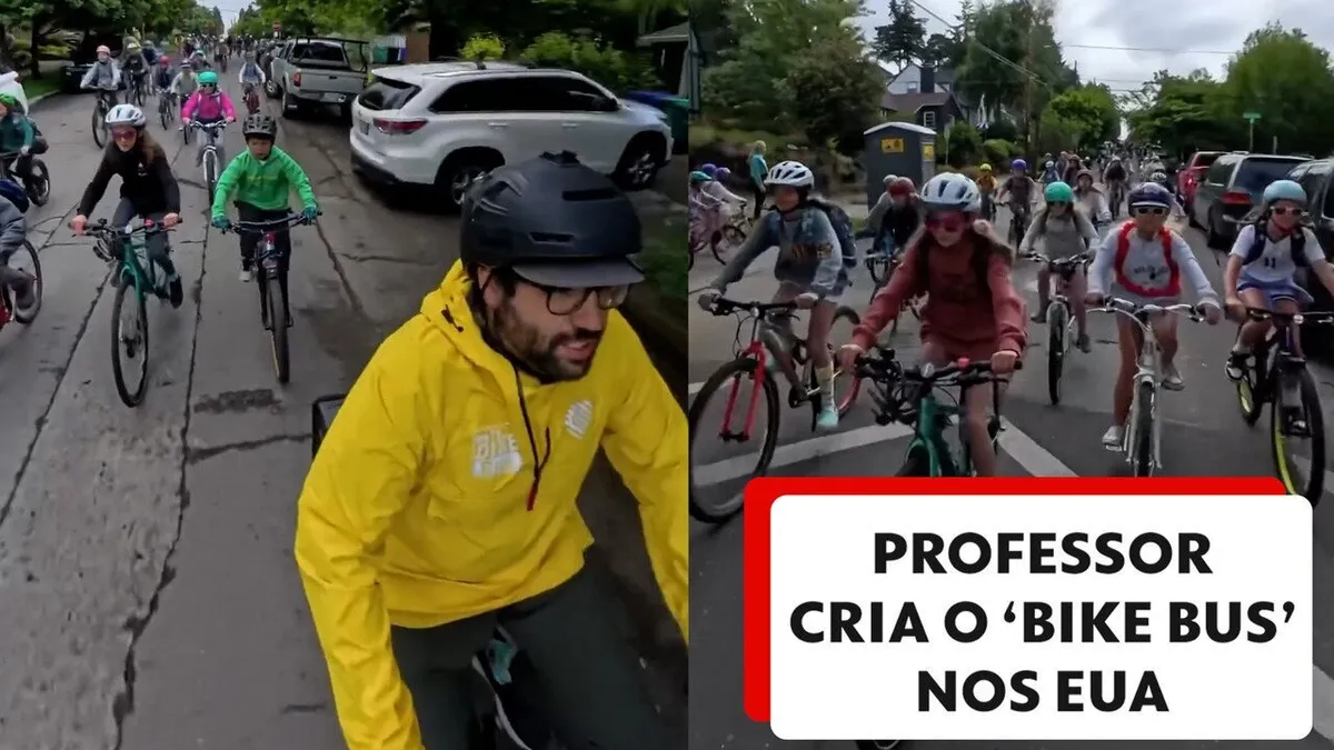 ‘Bike Bus’: professor cria projeto para levar crianças para escola de bicicleta e atrai dezenas de estudantes