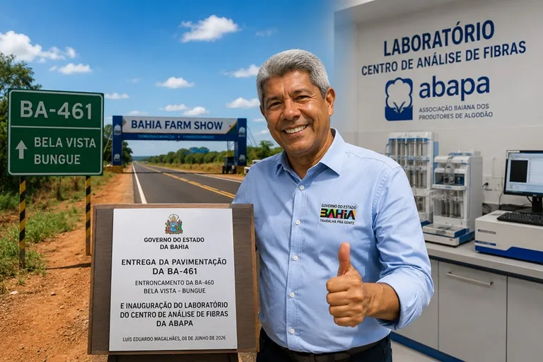Jerônimo Rodrigues entrega pavimentação da BA-461 e inaugura laboratório durante abertura da Bahia Farm Show 2026